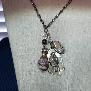 Hematite chain Devotional antique assemblage Necklace